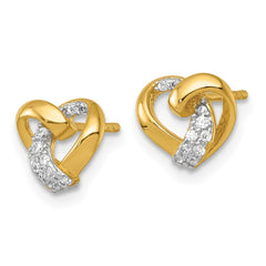 Sterling Silver Gold-tone Polished CZ Love Knot Heart Post Earrings