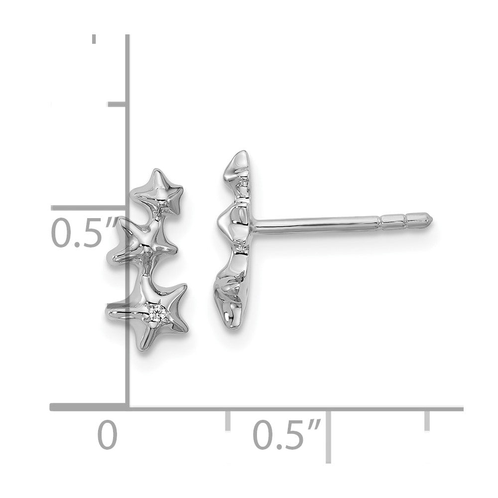 Sterling Silver Rhodium-plated CZ Polished Three Stars Post Earrings