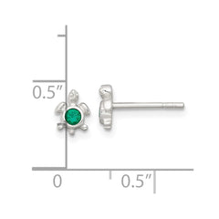 Sterling Silver Polished Green CZ Turtle Mini Post Earrings
