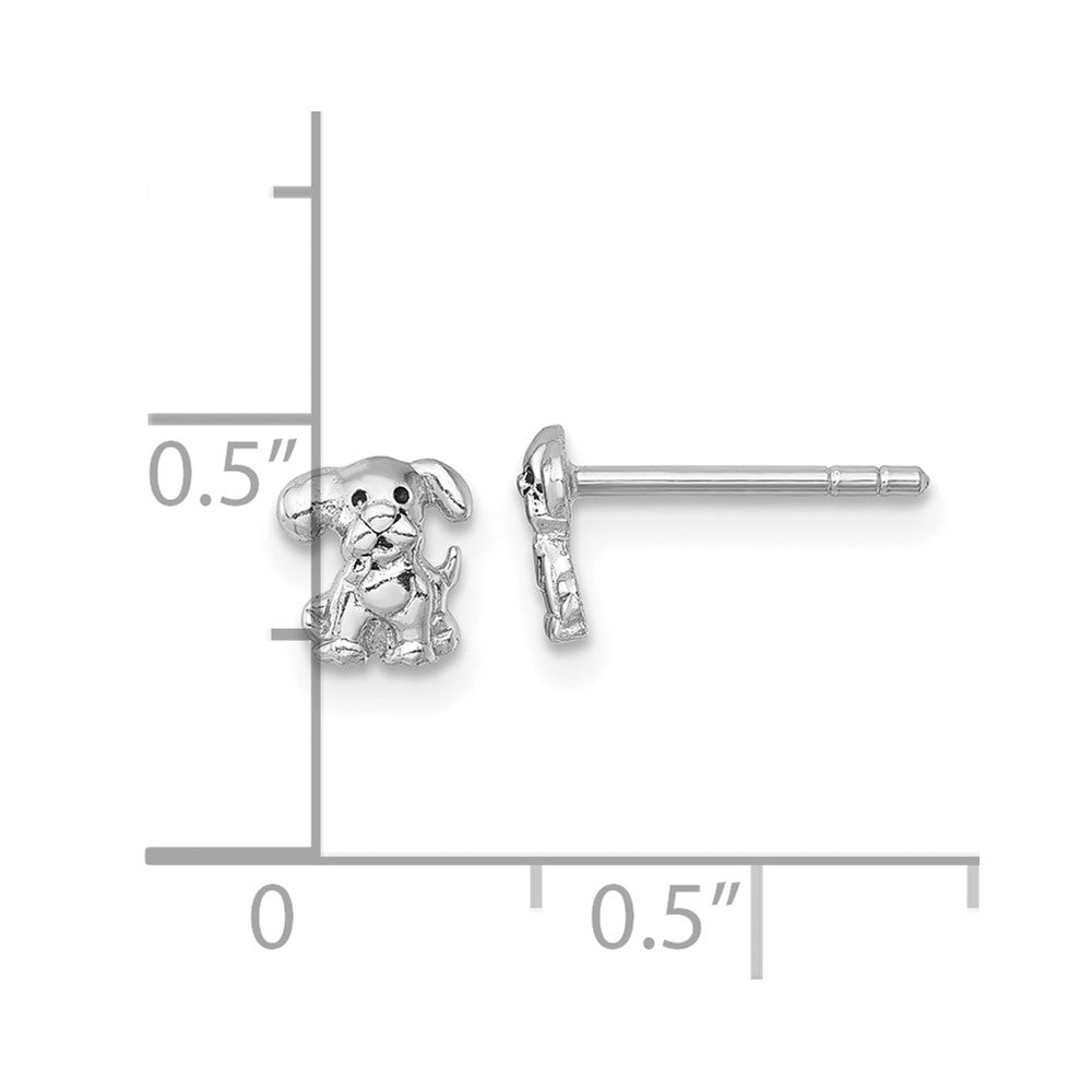 Sterling Silver Rhodium-plated Polished Enameled Puppy Dog Post Earrings