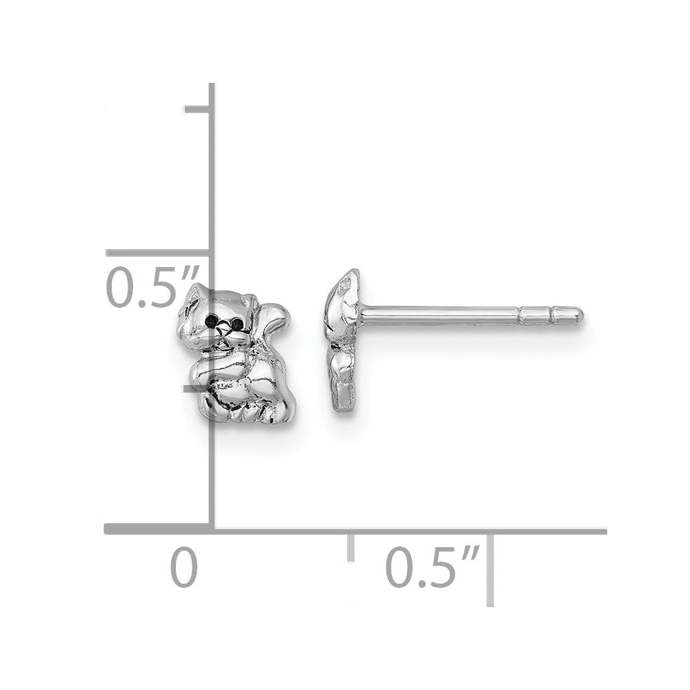 Sterling Silver Rhodium-plated Polished Enameled Cat Kitten Post Earrings