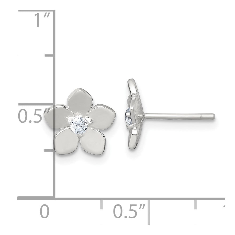 Sterling Silver Polished CZ Flower Post Earrings