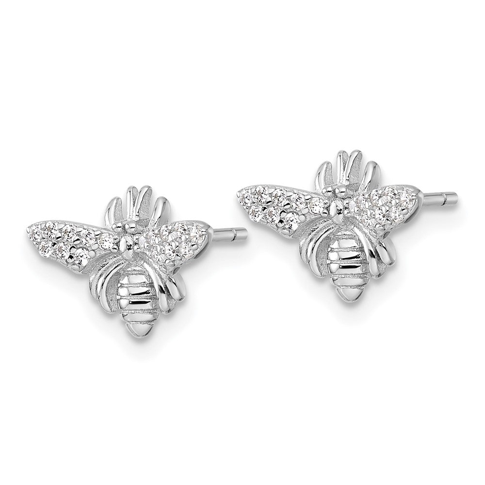 Sterling Silver Rhodium-plated Polished CZ Bee Post Earrings
