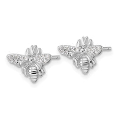 Sterling Silver Rhodium-plated Polished CZ Bee Post Earrings