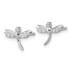 Sterling Silver Rhodium-plated Polished CZ Dragonfly Post Earrings - 2
