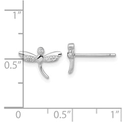 Sterling Silver Rhodium-plated Polished CZ Dragonfly Post Earrings - 2
