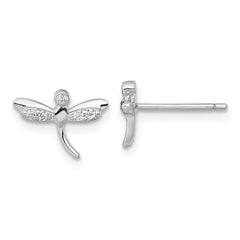 Sterling Silver Rhodium-plated Polished CZ Dragonfly Post Earrings - 2