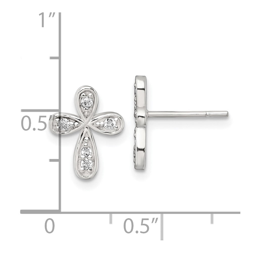 Sterling Silver Polished CZ Cross Post Earrings