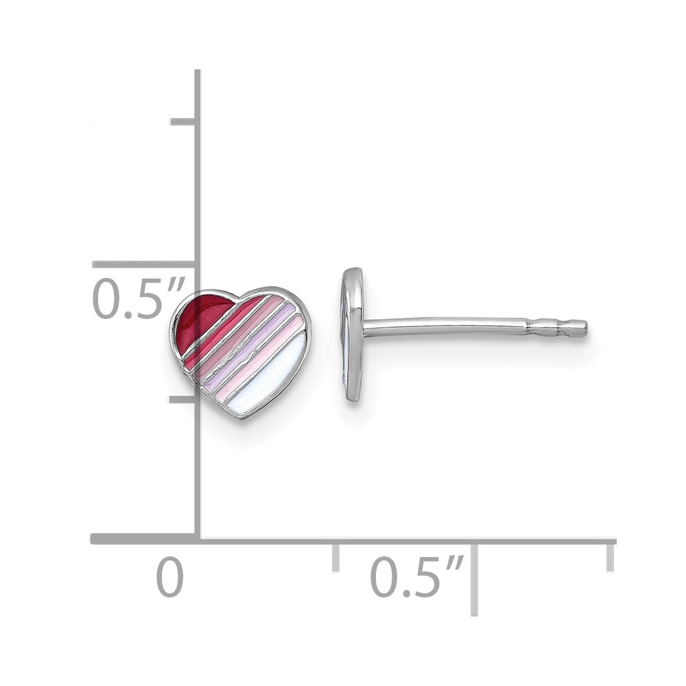 Sterling Silver Madi K Rhodium-plated Enameled Striped Heart Childrens Post Earrings