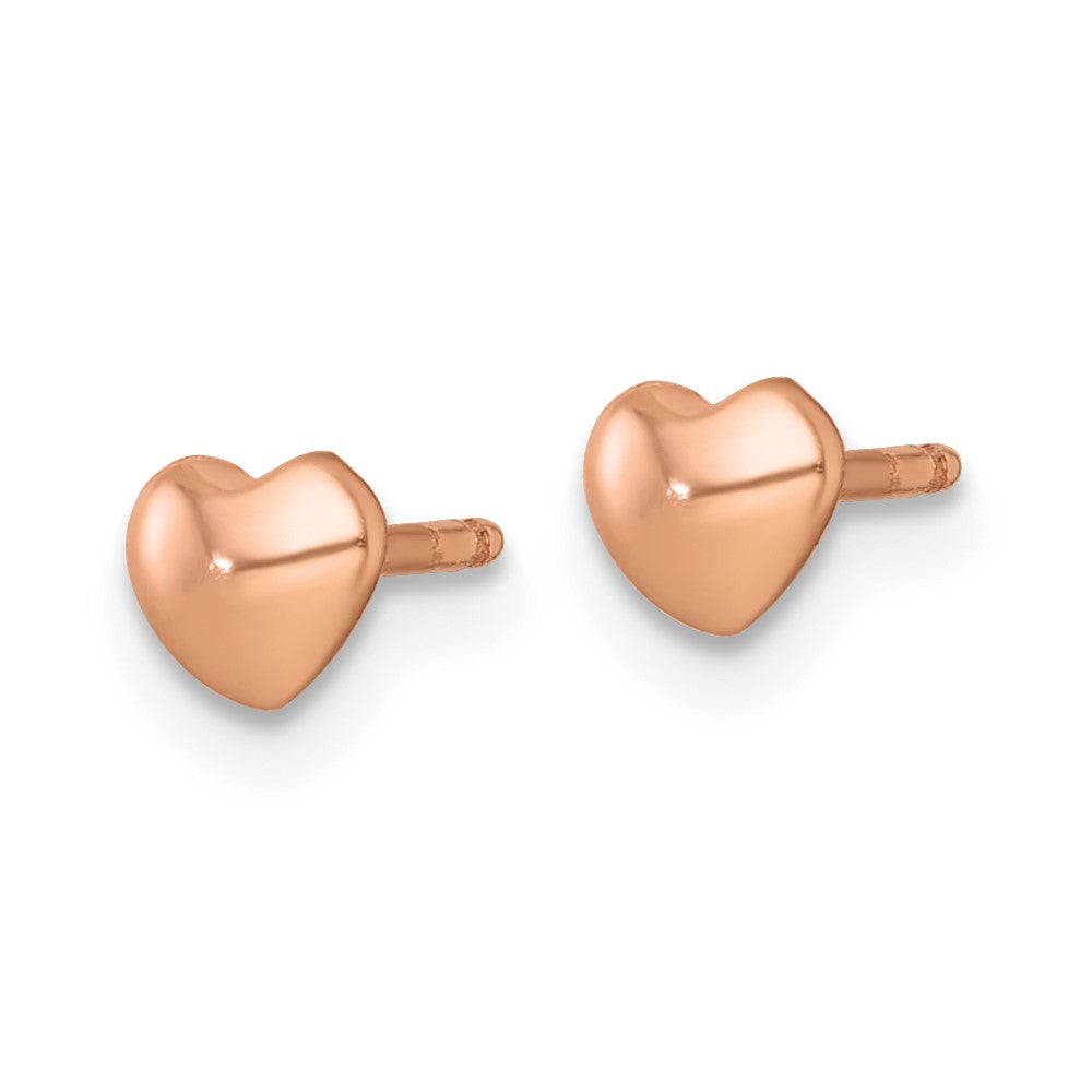 Sterling Silver Rose-tone Polished Heart Childrens Post Earrings