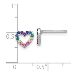 Sterling Silver Rhodium-plated Polished Rainbow Nano Crystals Open Heart Shape Childrens Post Earrings