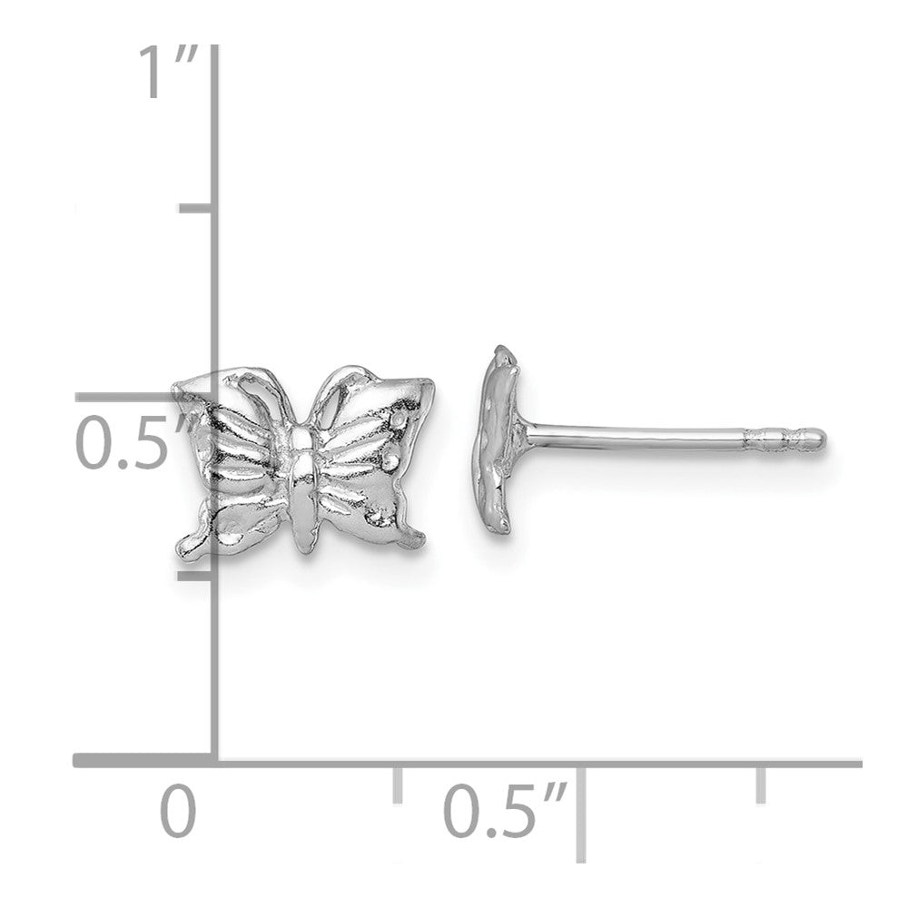 Sterling Silver Madi K Rhodium-plated Polished and Textured Butterfly Childrens Post Earrings