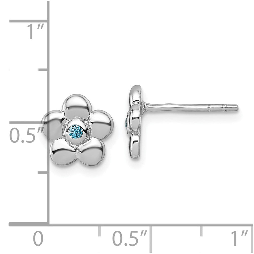 Sterling Silver Rhodium-plated Polished Blue CZ Flower Post Earrings