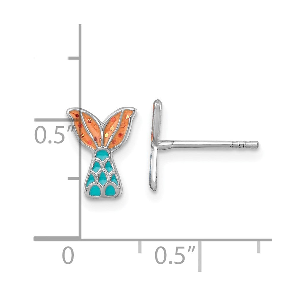 Sterling Silver Madi K Rhodium-plated Enameled Mermaid Tail Childrens Post Earrings
