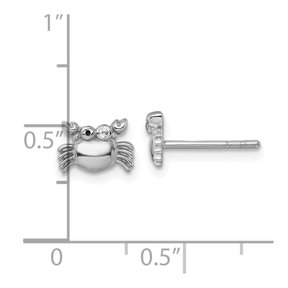 Sterling Silver Rhodium-plated Polished Black Enamel and White CZ Crab Childrens Post Earrings