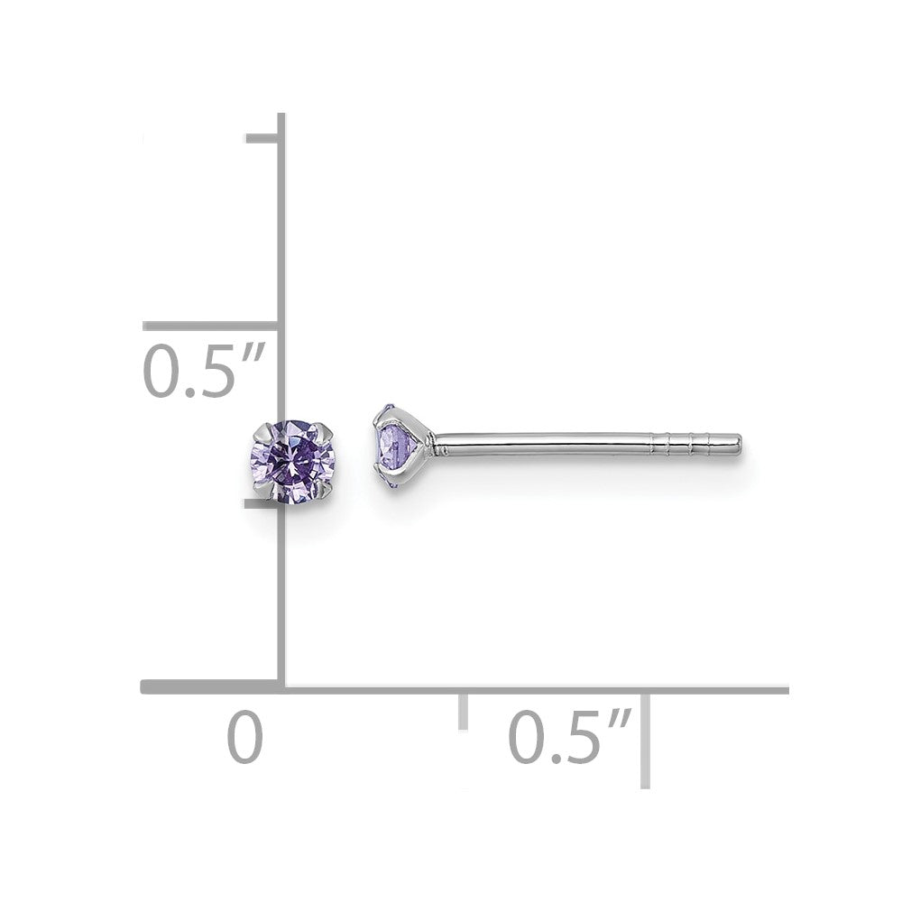 Sterling Silver Madi K Rhodium-plated 3.00mm Purple CZ Childrens Stud Post Earrings