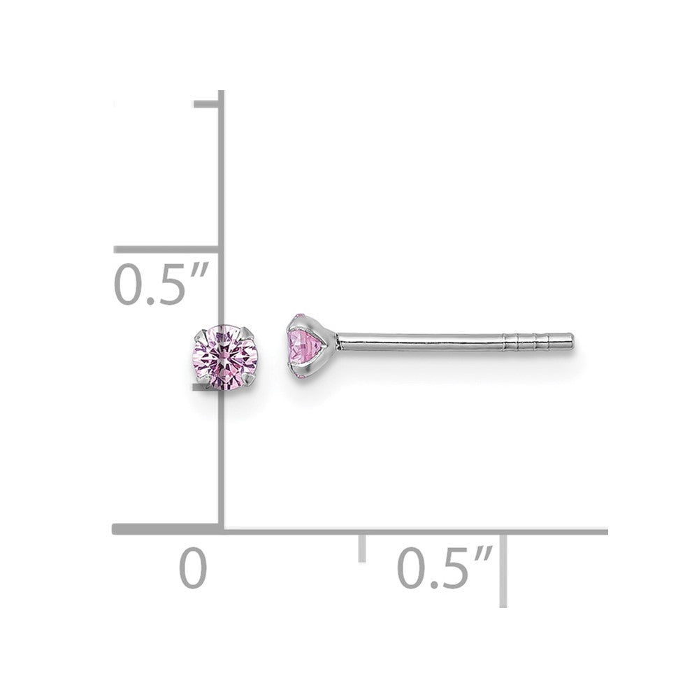 Sterling Silver Madi K Rhodium-plated 3.00mm Pink CZ Childrens Stud Post Earrings