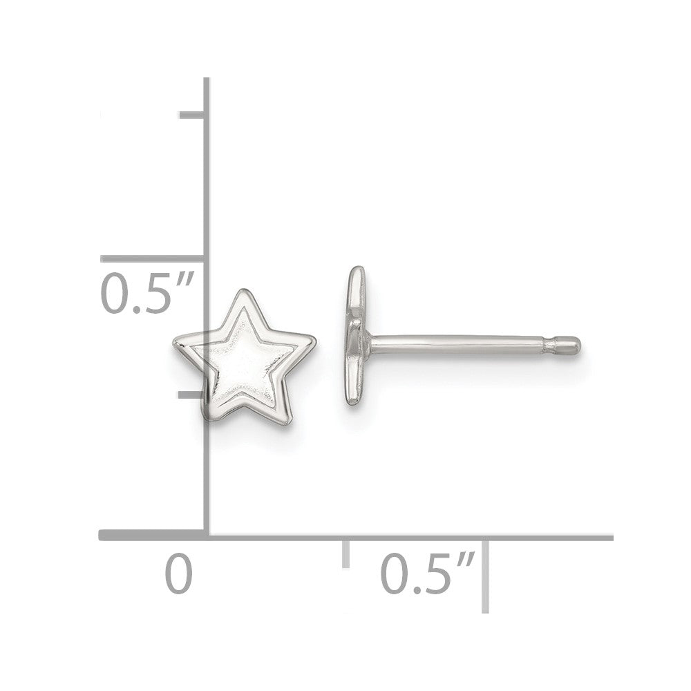 Sterling Silver Polished and Grooved Star Childrens Post Earrings