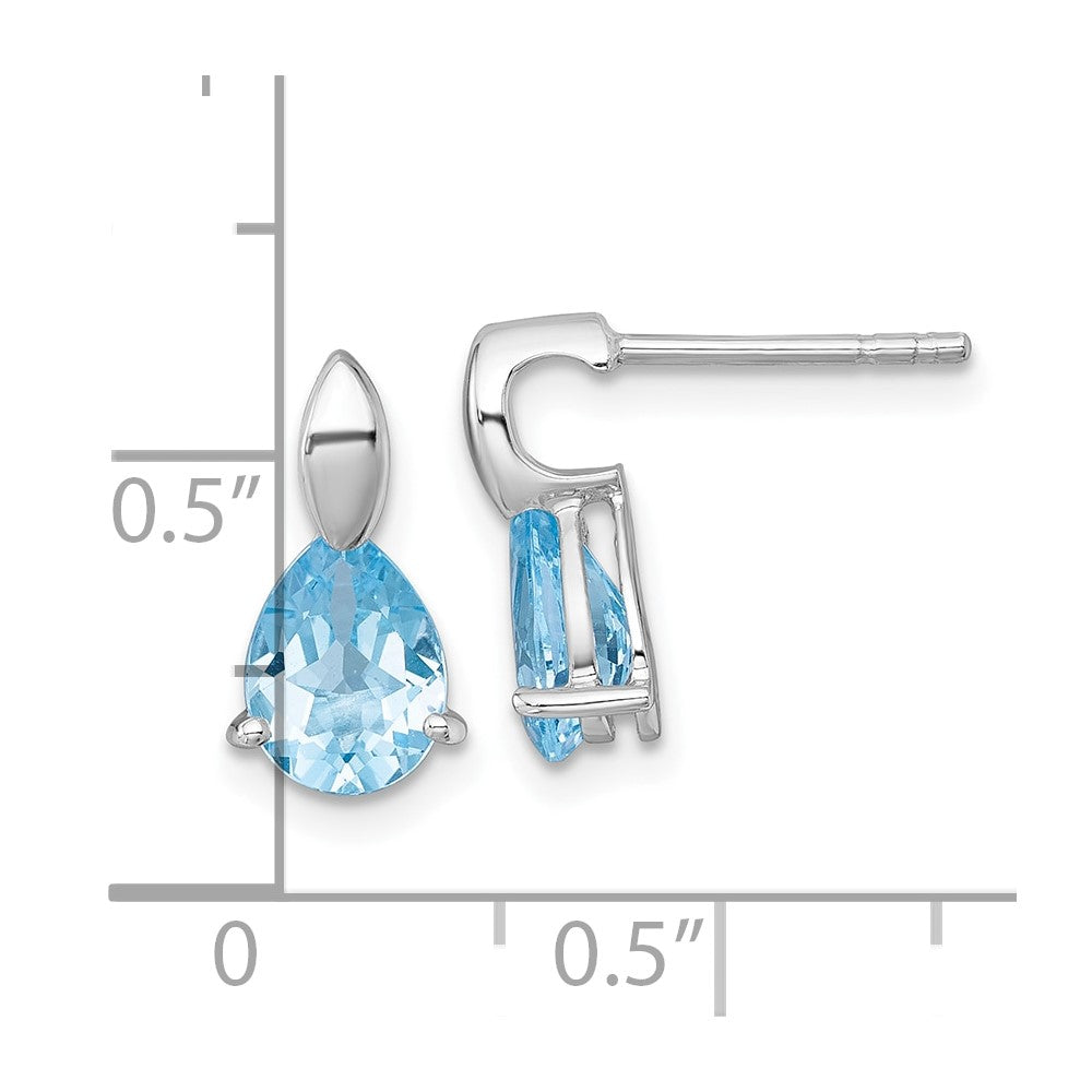 Sterling Silver Rhodium-plated Polished Pear Blue Topaz Teardrop Post Earrings