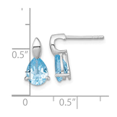 Sterling Silver Rhodium-plated Polished Pear Blue Topaz Teardrop Post Earrings