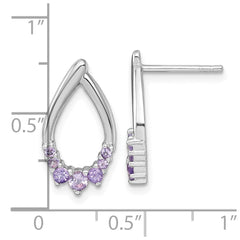 Sterling Silver Rhodium-plated Polished Amethyst Teardrop Post Earrings