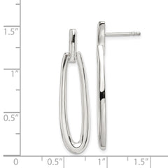 Sterling Silver Rhodium-plated Fancy Elongated Oval Post Dangle Earrings