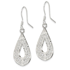 Sterling Silver Polished Textured D/C Filigree Teardrop Dangle Earrings - 2