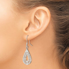 Sterling Silver Polished Textured D/C Filigree Teardrop Dangle Earrings - 2