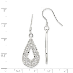 Sterling Silver Polished Textured D/C Filigree Teardrop Dangle Earrings - 2