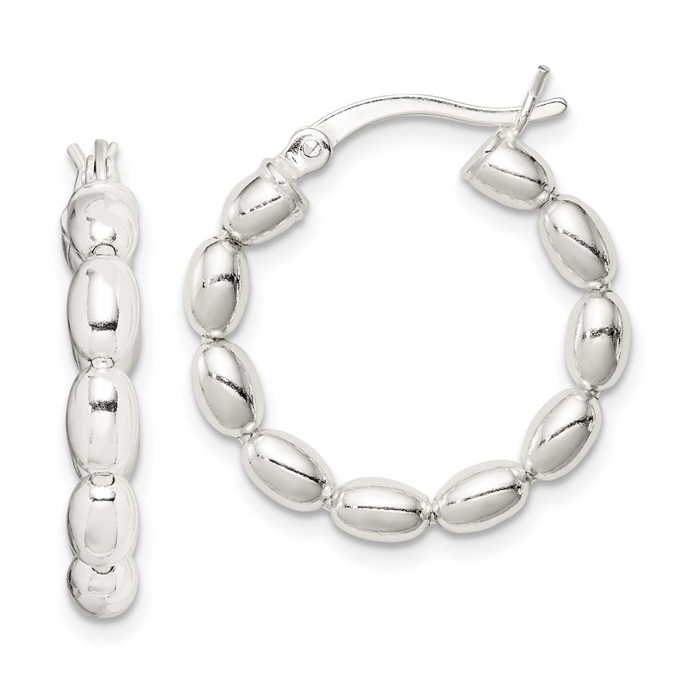 Sterling Silver Polished Beaded Hoop Earrings - 3