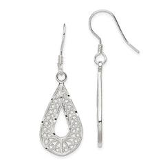 Sterling Silver Polished Textured D/C Filigree Teardrop Dangle Earrings - 2