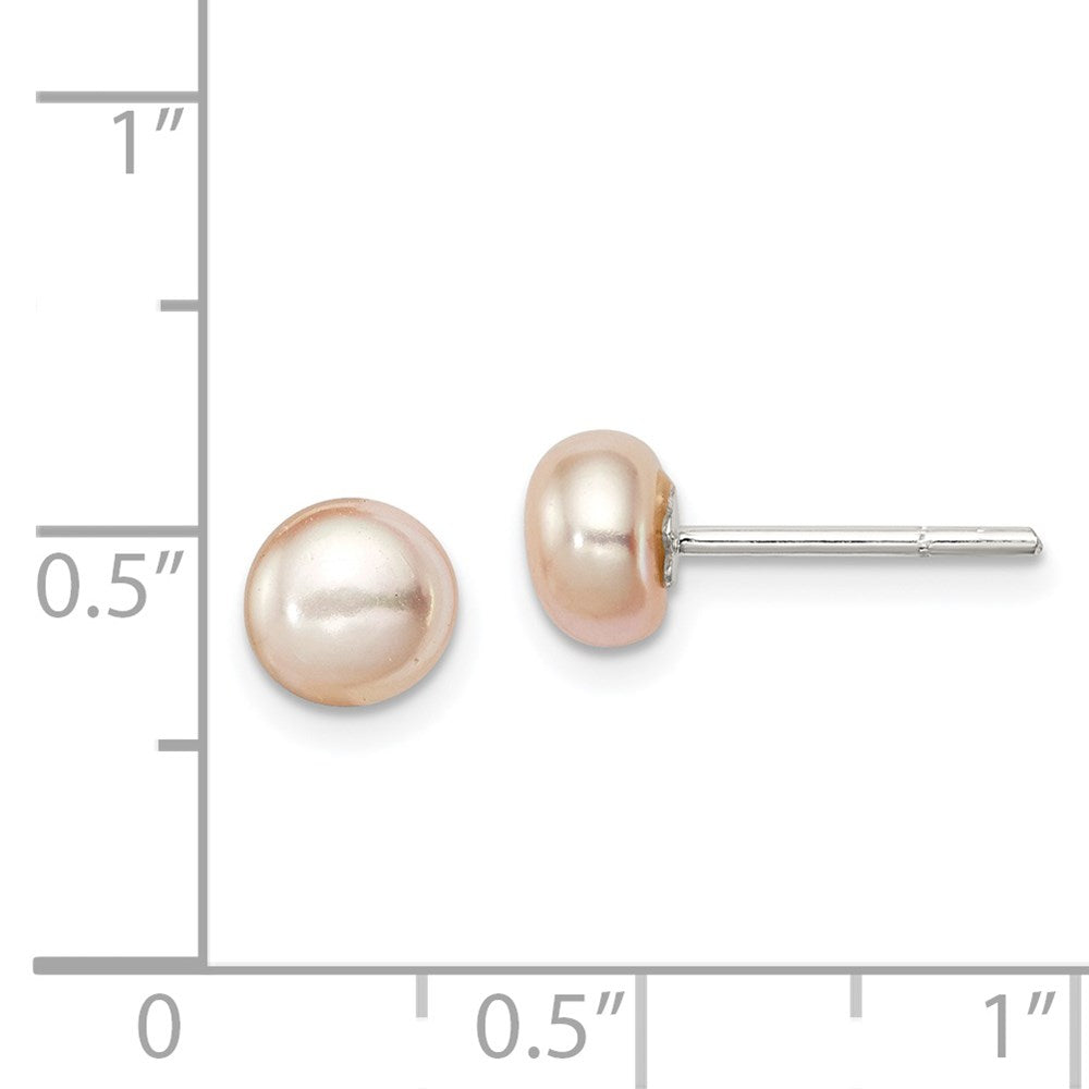 Sterling Silver Polished Peach 5-6mm Freshwater Cultured Pearl Button Post Earrings