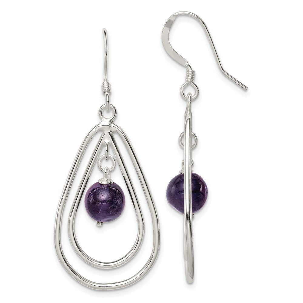 Sterling Silver Polished Amethyst Teardrop Dangle Earrings - 2