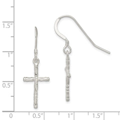 Sterling Silver Polished & Textured Cross Dangle Earrings