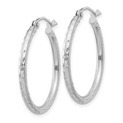 Sterling Silver Rhodium-plated 2mm Diamond Cut Hoop Earrings - 3