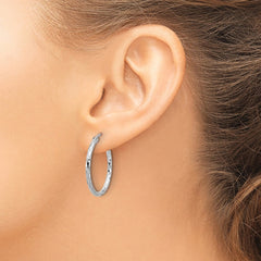 Sterling Silver Rhodium-plated 2mm Diamond Cut Hoop Earrings - 3