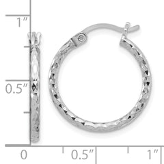 Sterling Silver Rhodium-plated 2mm Diamond Cut Hoop Earrings - 15