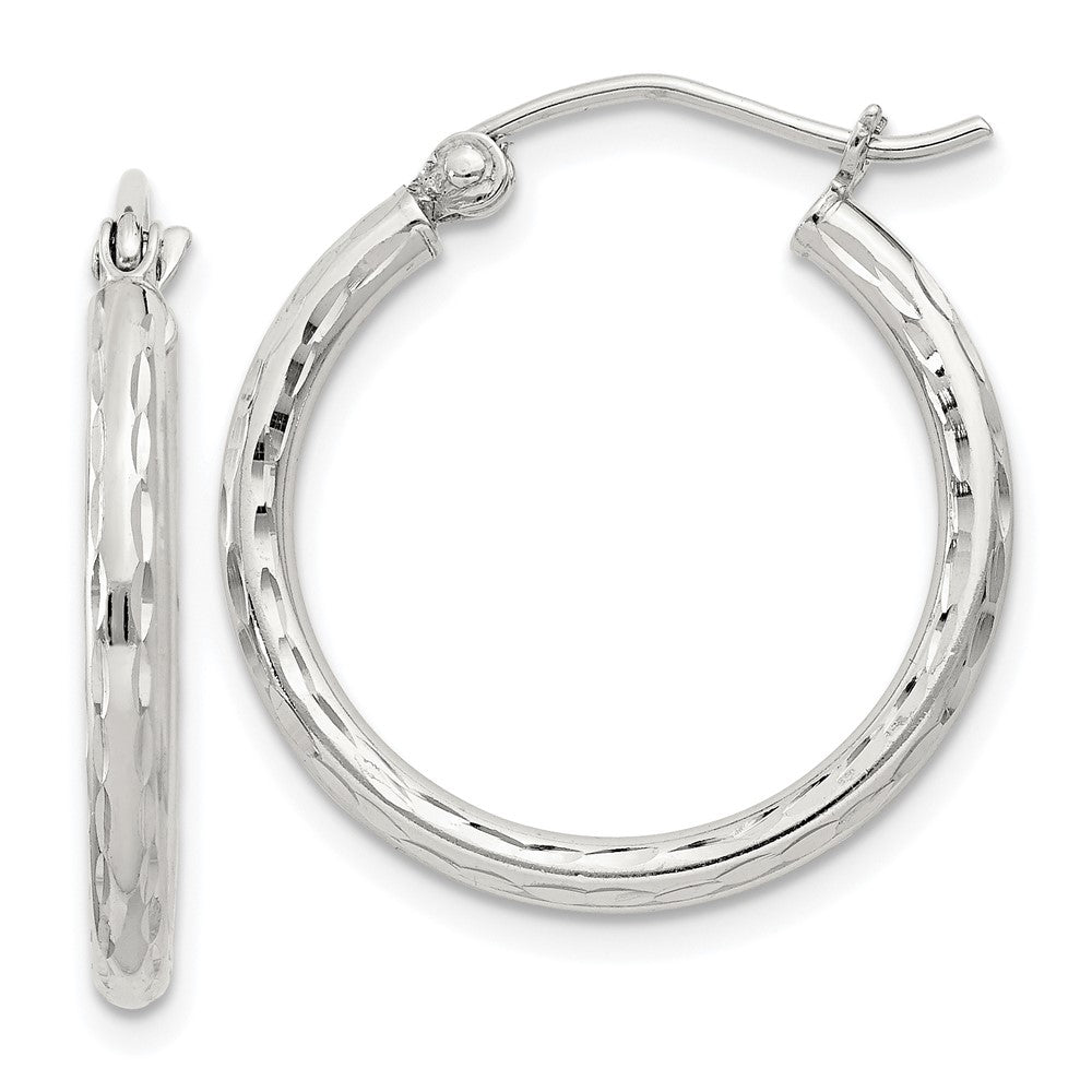Sterling Silver 2mm Diamond Cut Hoop Earrings - 6