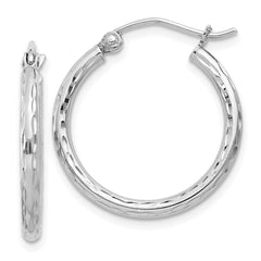 Sterling Silver Rhodium-plated 2mm Diamond Cut Hoop Earrings - 15