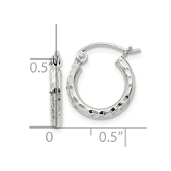 Sterling Silver 2mm Diamond Cut Hoop Earrings - 7