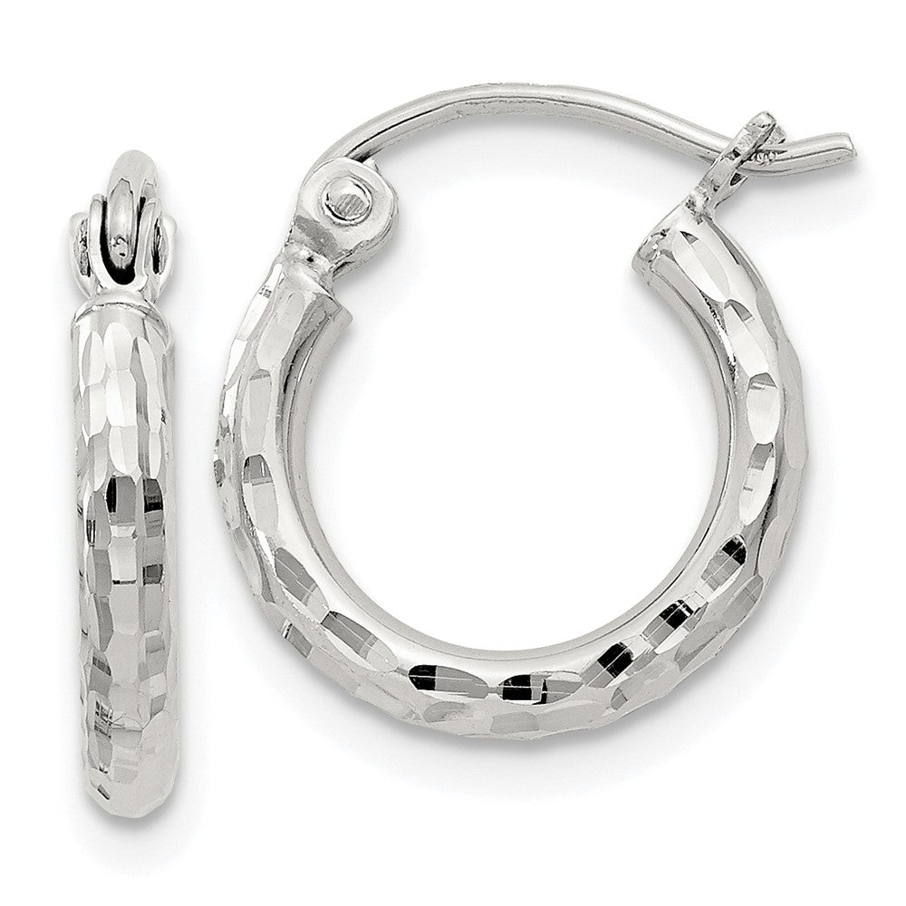 Sterling Silver 2mm Diamond Cut Hoop Earrings - 7