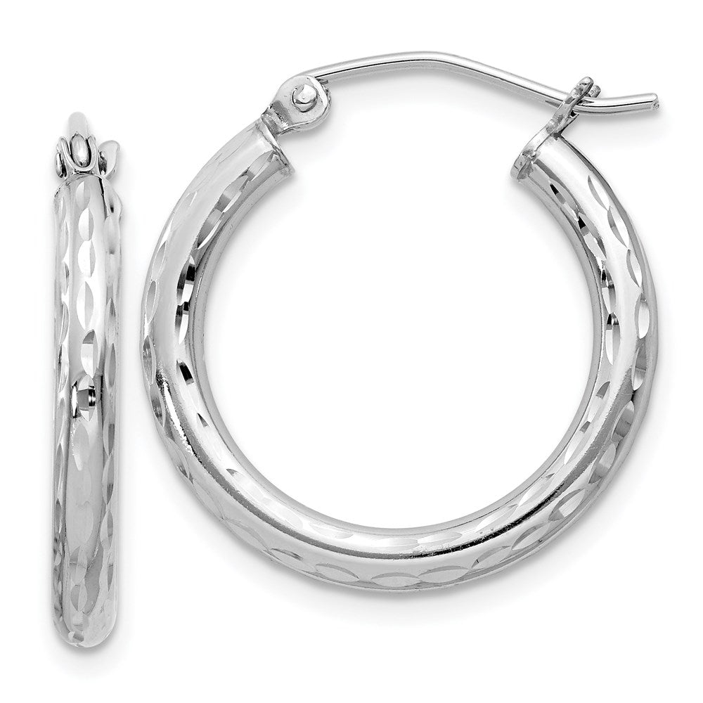Sterling Silver Rhodium-plated 2.5mm Diamond-cut Hoop Earrings - 8