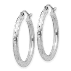 Sterling Silver Rhodium-plated 2.5mm Diamond-cut Hoop Earrings - 9
