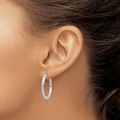 Sterling Silver Rhodium-plated 2.5mm Diamond-cut Hoop Earrings - 9