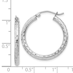 Sterling Silver Rhodium-plated 2.5mm Diamond-cut Hoop Earrings - 9