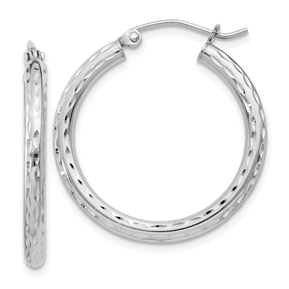 Sterling Silver Rhodium-plated 2.5mm Diamond-cut Hoop Earrings - 9