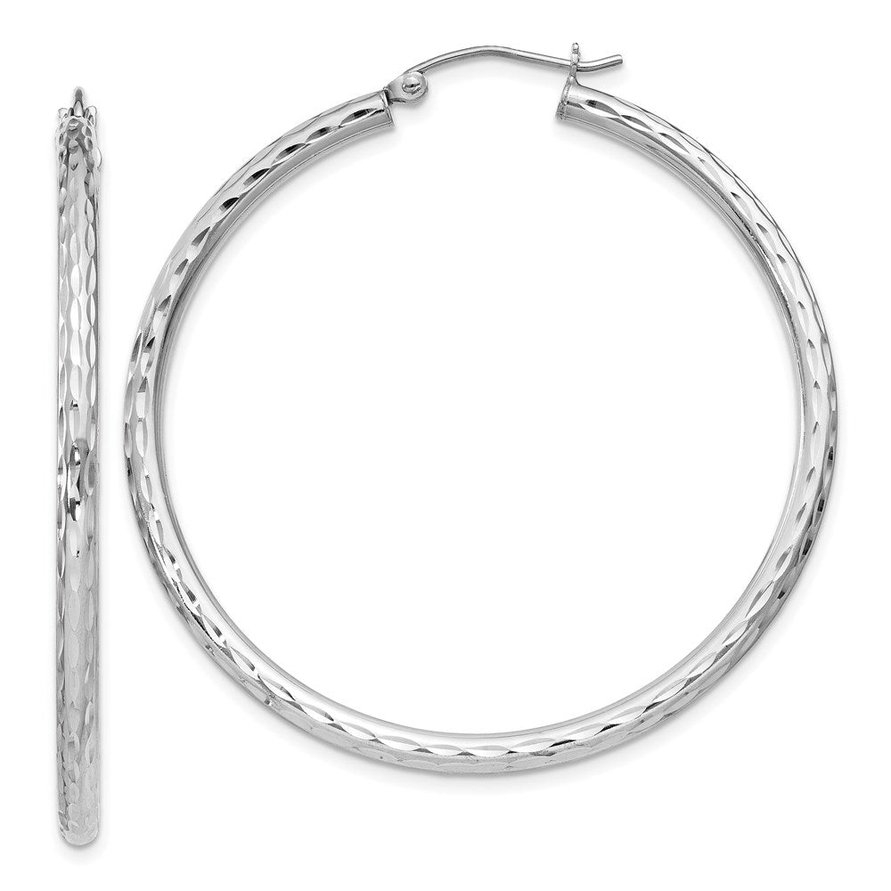 Sterling Silver Rhodium-plated 2.5mm Diamond-cut Hoop Earrings - 3
