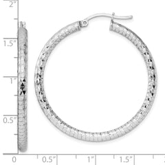 Sterling Silver Rhodium-plated 3.00mm Diamond-cut Hoop Earrings - 6