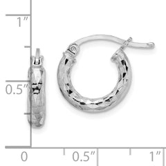 Sterling Silver Rhodium-plated 3.00mm Diamond-cut Hoop Earrings - 2