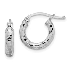 Sterling Silver Rhodium-plated 3.00mm Diamond-cut Hoop Earrings - 2